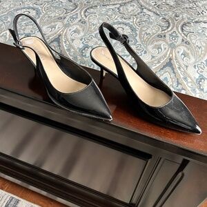 Black patent low heel shoes